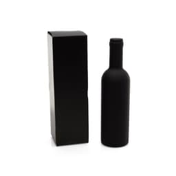 A black wine bottle is displayed next to its matching black box, featuring a sleek, minimalist design.