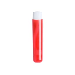 A red toothbrush with a white cap. The product features a simple design and a smooth finish.