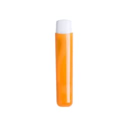 An orange toothbrush with a white cap, featuring a sleek design and a smooth finish.