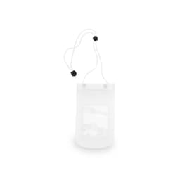 A transparent white multipurpose bag with a drawstring closure and a clear window for visibility.