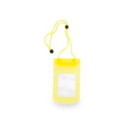 A yellow multipurpose bag with a clear window and a drawstring closure, ideal for dry storage.