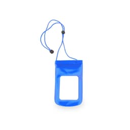 A blue multipurpose dry bag with a toggle closure and a clear opening. It features a branding logo.