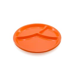An orange divided platter with three sections, made of durable material. Features a smooth, glossy finish.