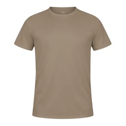 A beige Tecnic Plus T-Shirt with a simple design and a logo. Short sleeves and a round neckline.