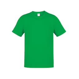 A green adult T-shirt with short sleeves and a standard crew neckline. It features a logo on the front.