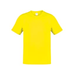 A bright yellow adult t-shirt with short sleeves and a visible brand label. No additional text or graphics.
