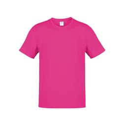 A pink adult t-shirt with a round neck and short sleeves. It features a logo on the front.