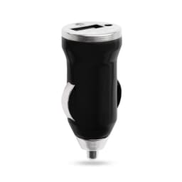 A black USB car charger with a sleek design and a silver accent. It features one USB port.