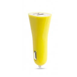 A USB car charger in bright yellow with a smooth, tapered design and a built-in USB port.