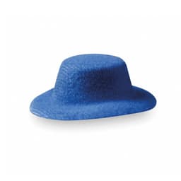 A blue hat with a wide brim and a structured crown. Features a smooth, felt-like texture.