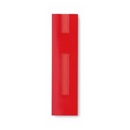 A red pen pouch with a transparent window section, featuring a logo or branding.