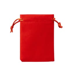 A red drawstring bag with an orange cord, featuring a smooth texture and a simple design.