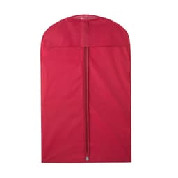 A red, zippered bag with a rounded top, designed for storage or transport, featuring a logo.