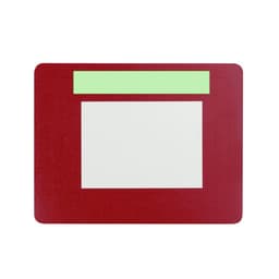 A red mousepad with a photo frame section and a green decorative area at the top. It has a smooth surface.