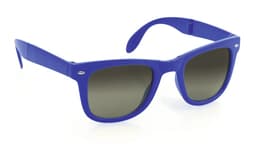 Purple sunglasses with dark lenses, featuring a logo on the side. Ideal for leisure and outdoor activities.