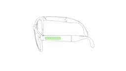 A pair of sunglasses featuring a green accent on the side arm, with a transparent frame.