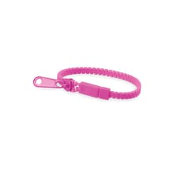 A pink Hirion bracelet featuring a woven design and a small attachment loop.