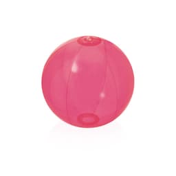 A pink inflatable ball with a translucent finish, suitable for leisure and outdoor activities. It has a branding logo.