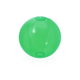 A solid green inflatable ball with a glossy finish, designed for leisure activities. It features a logo.