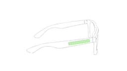 A pair of sunglasses featuring green accents on the frame, with a logo present on the side.