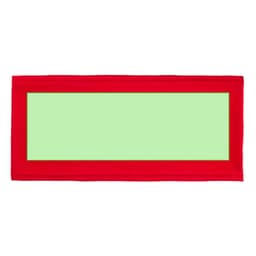 A red band with a green centre, designed for attaching to chairs. It features a branding logo.