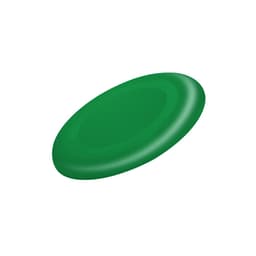 A green frisbee with a smooth, rounded design. The product features a logo on its surface.