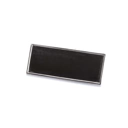 A black lapel pin with a silver border, rectangular in shape, featuring a smooth surface.