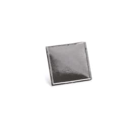 A square lapel pin in a shiny silver finish with a smooth surface and angled presentation.