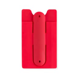A bright red phone wallet with a flat design and a central slot. It features a logo on the front.
