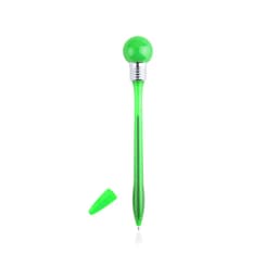 A green pen with a spherical top and chrome accents, featuring a removable cap.