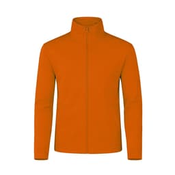 An orange Klusten jacket with a high collar and full zip closure, featuring a small logo.