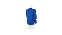 A blue technical sweatshirt displayed on a mannequin, showcasing the back view of the garment.