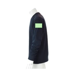 A navy blue technical sweatshirt for kids featuring a logo on the sleeve. The sweatshirt has long sleeves and a crew neck.