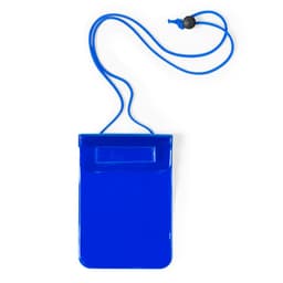 A blue dry bag with a strap and toggle closure, designed for waterproof storage. It has a branding logo on the front.