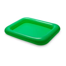 A rectangular green inflatable pool with rounded edges and a smooth surface. It has a valve for inflation.