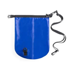 A blue Tinsul Bag with a black strap and a clip, featuring a loop for attachment.