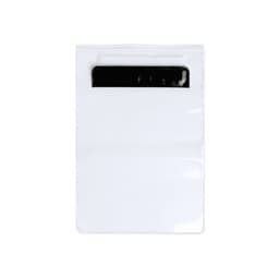 A white dry bag with a black closure at the top. It features a branding logo.