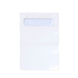 A transparent dry bag in white with a closure at the top and a logo at the front.