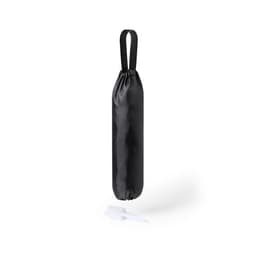 A black plastic bag holder with two hanging straps and a white clip at the bottom.