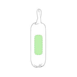 A green and white plastic bag holder with a loop at the top and a mesh window design. It features a branded logo.