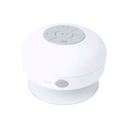 A white Bluetooth speaker featuring a sleek design with control buttons on top and a rubberised base for stability.