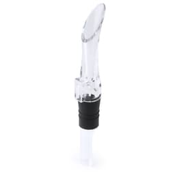 A drink bottle pourer with a clear spout and black base. It features a sleek design and a logo on the side.