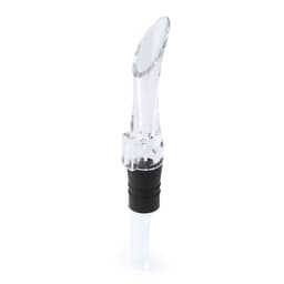 A drink bottle spout in clear and black, featuring a sleek design and a branding logo.