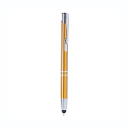 A ballpoint pen in a vibrant yellow colour with chrome accents and a sleek design. It features a logo.