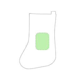 A novelty white stocking with a green patch outline, featuring a simple design.