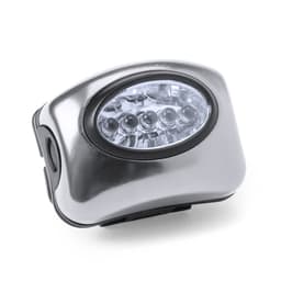 A silver torch with multiple LED lights and a compact design, featuring a logo.