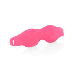 A pink sleep mask with a contoured design, featuring adjustable straps and a glossy finish.
