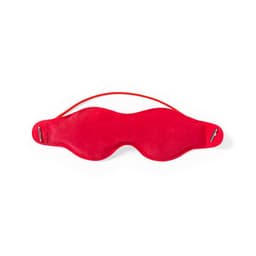 A red sleep mask with a smooth surface and adjustable straps for comfort. It has a rounded shape for full eye coverage.