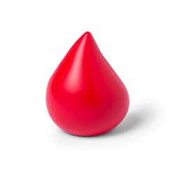 A bright red, teardrop-shaped stress relief toy with a smooth surface. It has a simple design and rounded edges.
