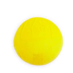 A round picnic rug in vibrant yellow, featuring a smooth surface and stitched edges. It has a logo branding.